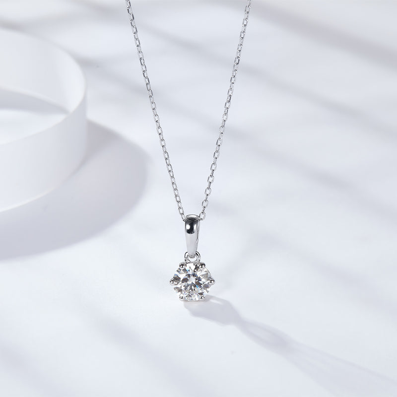 [TW] [#Link 65] 2 Carat Classic Six Claws Round Shape S925 Sterling Silver Mossanite Necklace