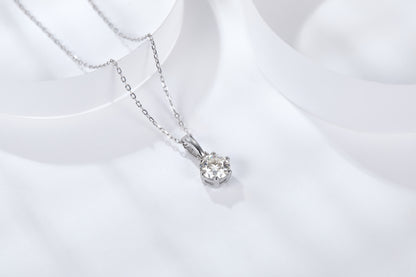 [TW] [#Link 65] 2 Carat Classic Six Claws Round Shape S925 Sterling Silver Mossanite Necklace