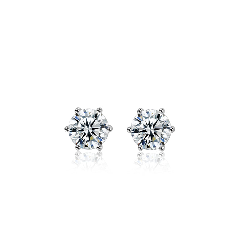 [TW] [#Link 63] 2 Carat Classic Six Claws Round Shape S925 Sterling Silver Mossanite Earrings