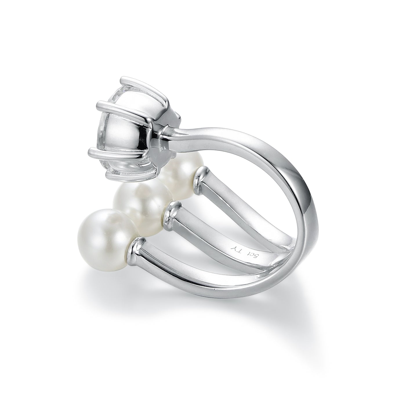 [TW] [#Link 20] 5 Carats 3 Pearls Ring S925 Sterling Silver Moissanite Ring