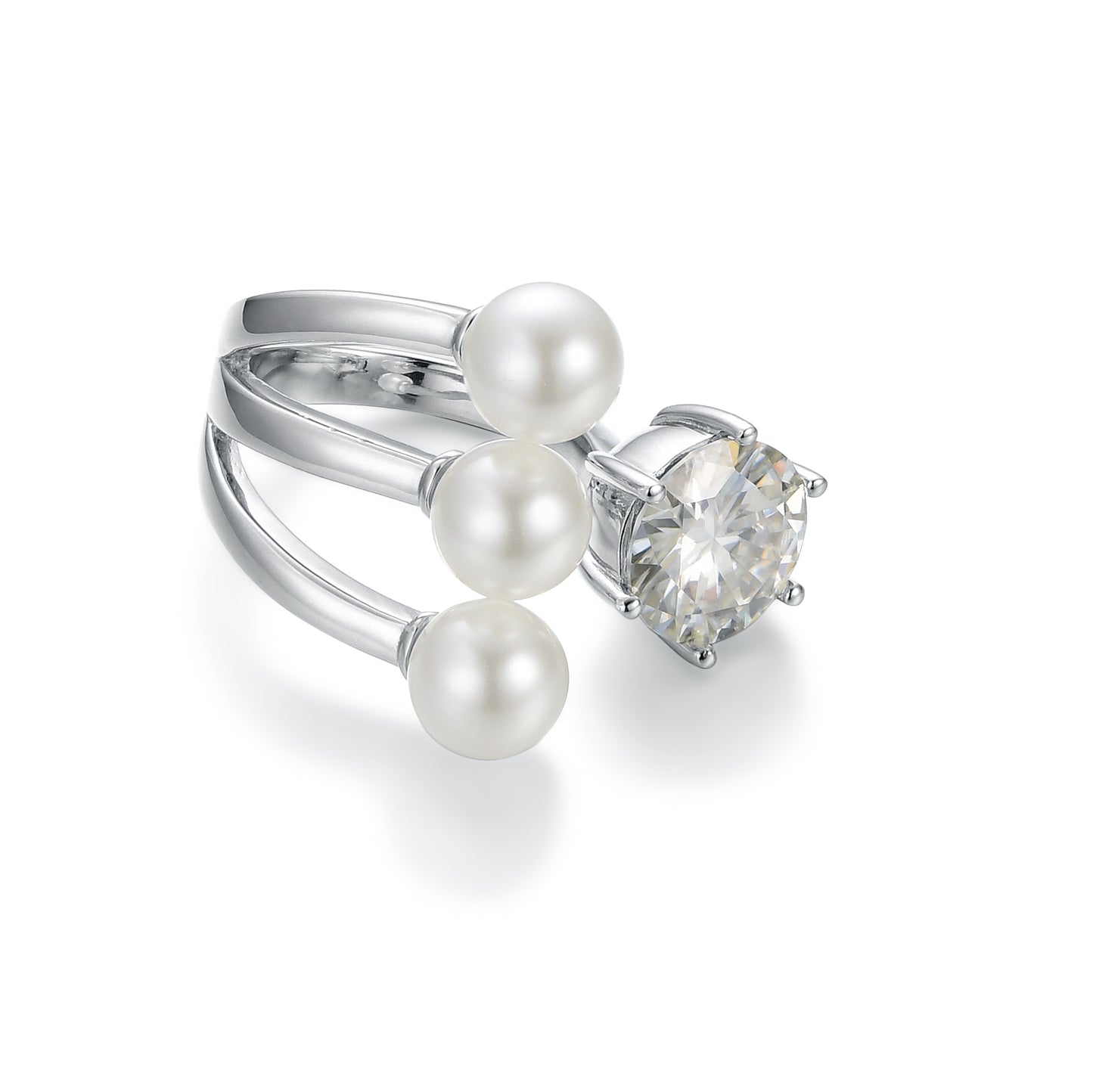 [TW] [#Link 20] 5 Carats 3 Pearls Ring S925 Sterling Silver Moissanite Ring