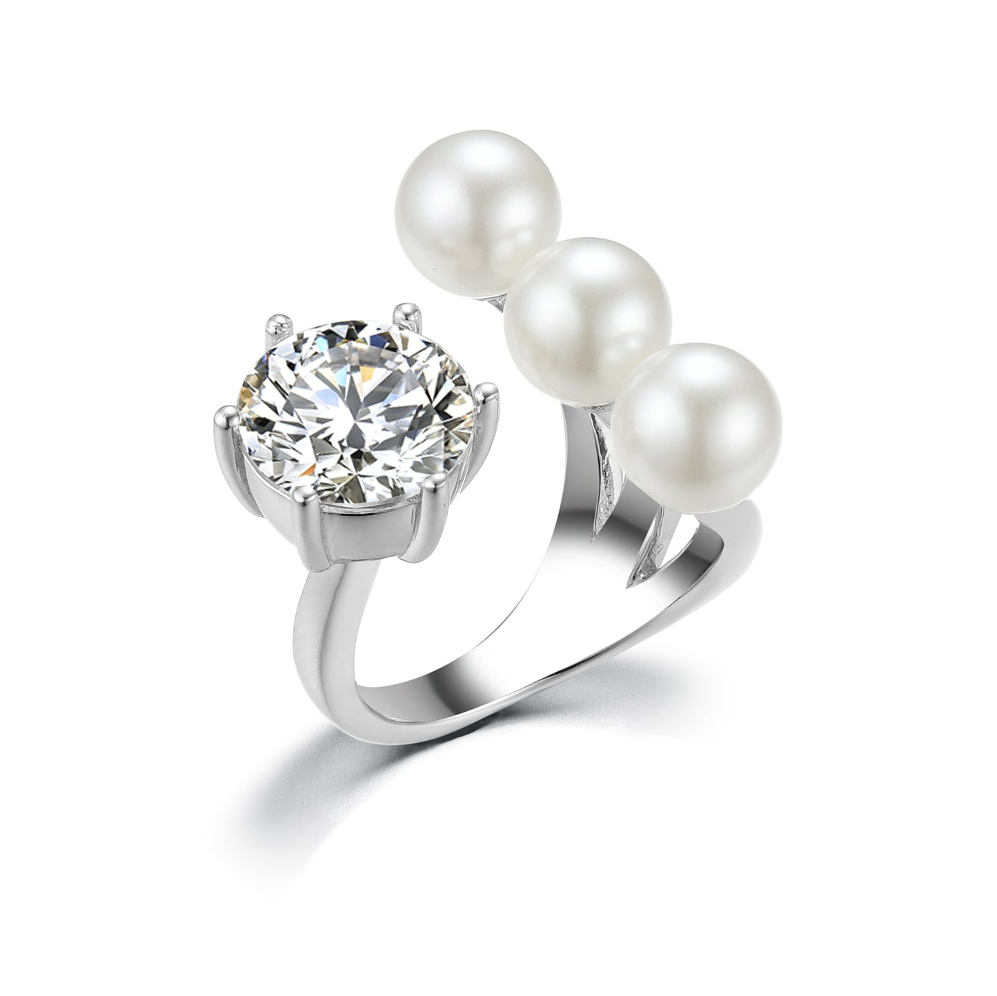 [TW] [#Link 20] 5 Carats 3 Pearls Ring S925 Sterling Silver Moissanite Ring